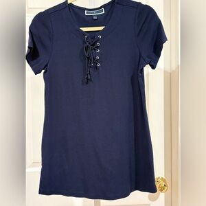 Karen Scott Navy Lace-Up Women's Top small